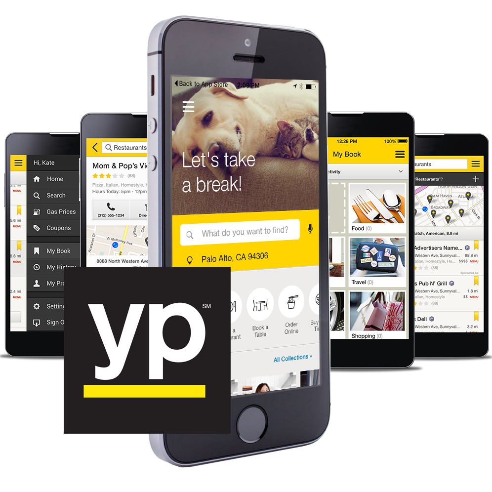 YP mobile app screens